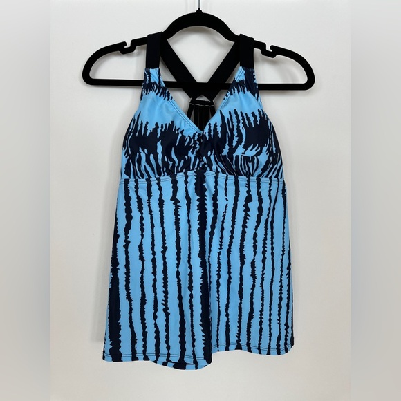 Active Racerback Swim Top | Longline Tummy Coverage | Blue & Black | Size M NWT - Picture 1 of 6